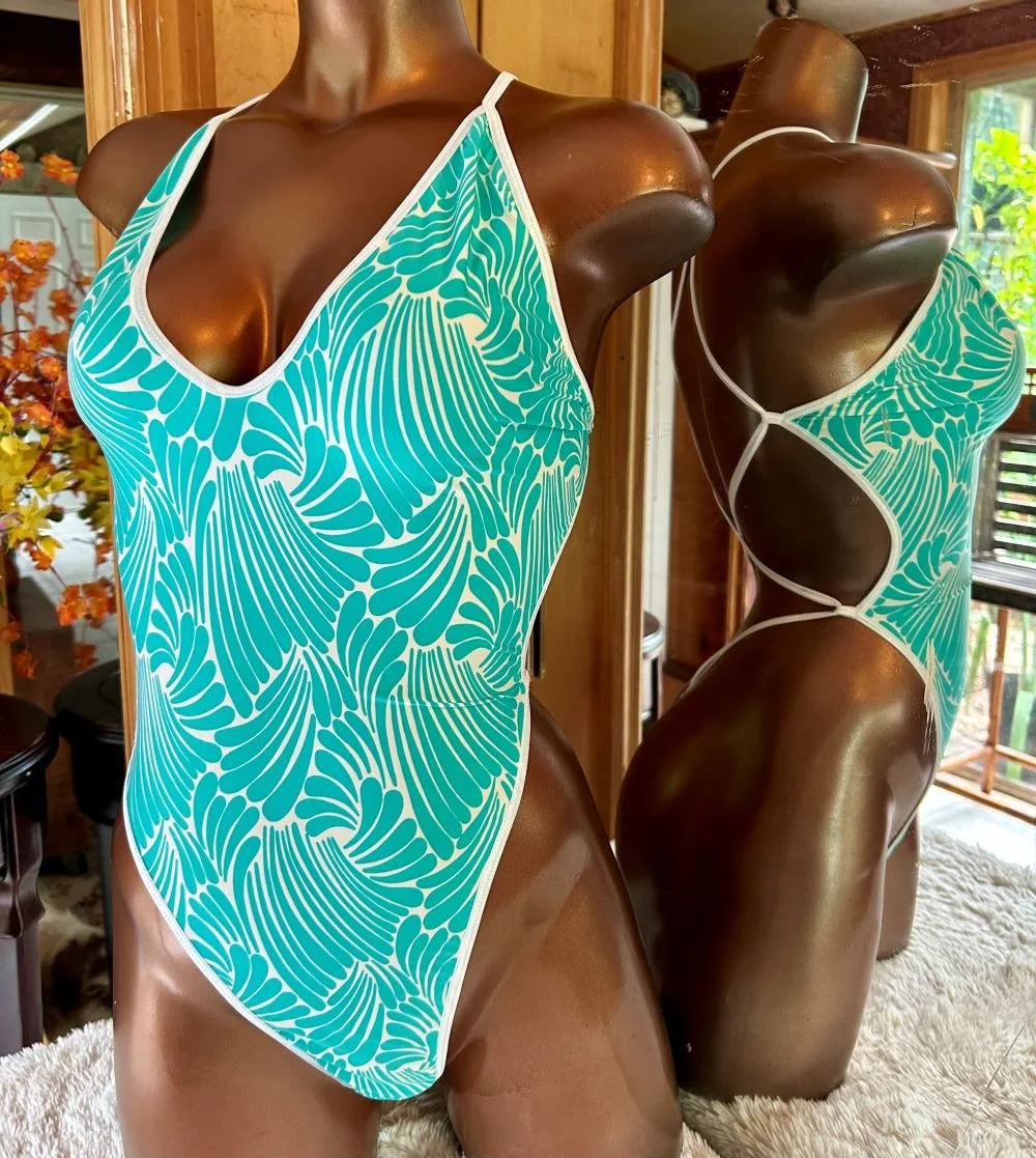 * Small Aqua Petals Hydrogen String Back One Piece