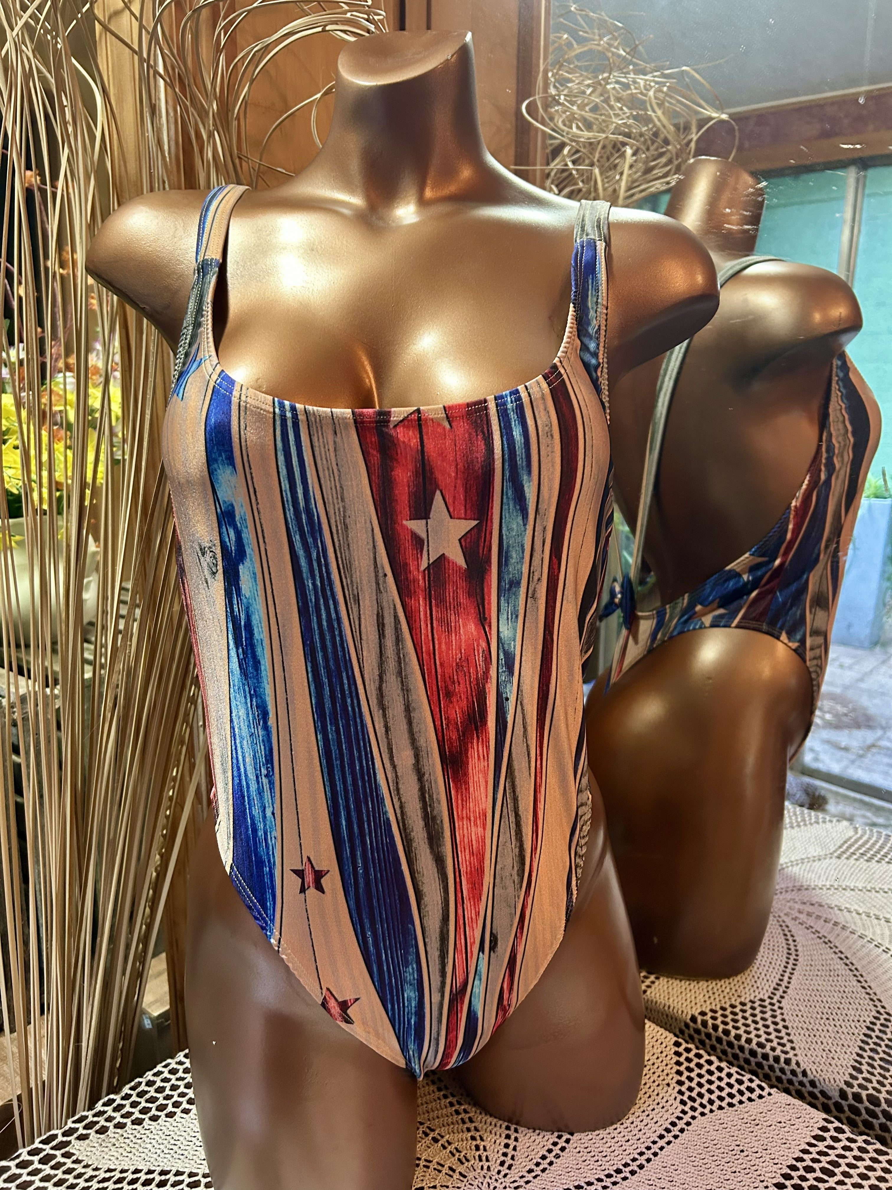 *Medium Woodgrain stars Aphrodite one piece swimsuit