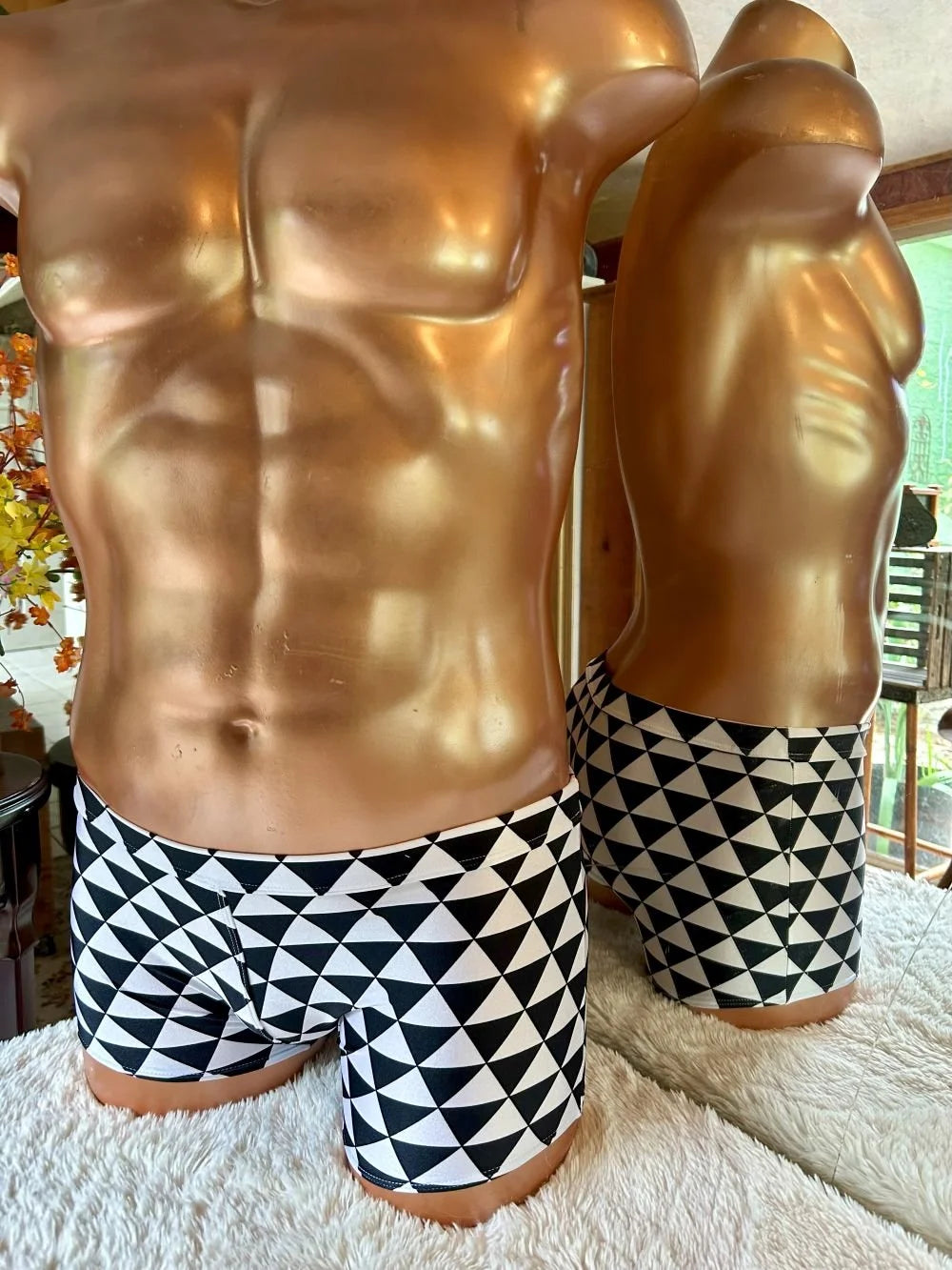 *Medium B/W Triangle Azgard square cut swim shorts by Mary Angel LLC Starwear US